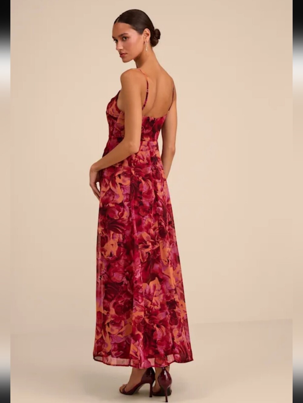 Lulus Beautiful Soul Burgundy Floral Print Twist-Front Maxi Dress - Picture 10 of 14